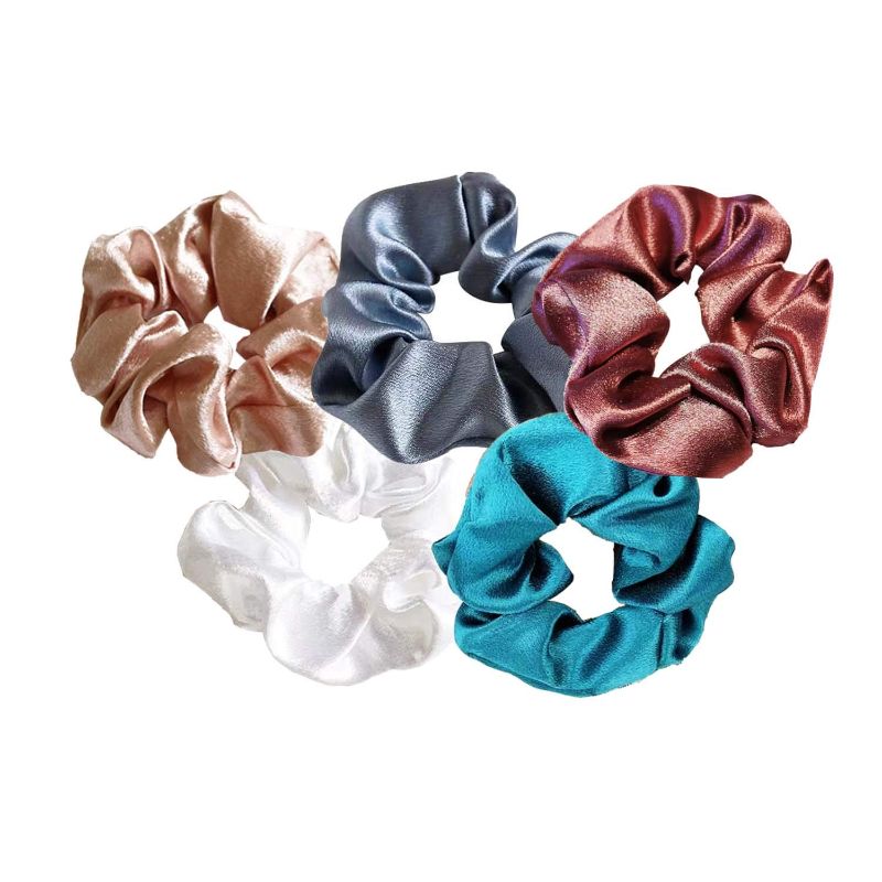 Photo 1 of 5 Pcs Soft Silk Elastic Hair Band for Women Silk Scrunchy -Ropes Hair Bands -For Hair - Silk Scrunchies For Women