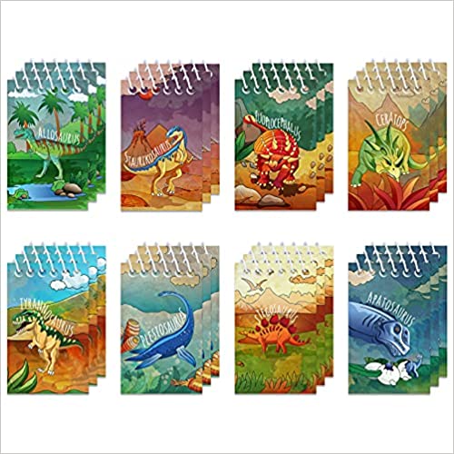 Photo 1 of 24 Pieces Mini Notepads for Kids Dino Themed Spiral Notebook Dinosaur Party Favor Goodie Bag Classroom Rewards Supply for Girls Boys Kids Baby Shower Dinosaur Themed Birthday Party