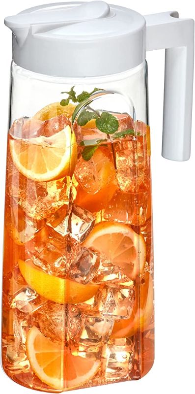 Photo 1 of Amazing Abby - Slim - Tritan Pitcher (64 oz), Unbreakable Plastic Pitcher with Lid, BPA-Free, Heat-Resistant, Dishwasher-Safe, Great for Both Iced and Hot Drinks, Indoors and Outdoors, White
