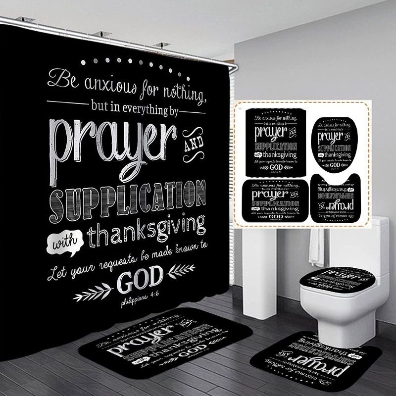 Photo 1 of  4PCS Inspirational Quotes Shower Curtain Set, White Letters Motivational Positive Words Modern Bathroom Decor, 