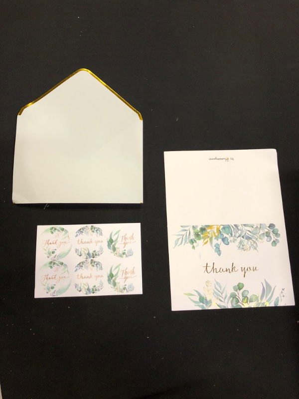 Photo 4 of 100 Pack Greenery Thank You Cards, 4x6 Gold Foil