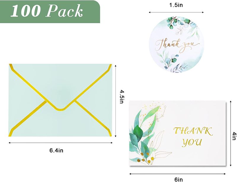 Photo 2 of 100 Pack Greenery Thank You Cards, 4x6 Gold Foil
