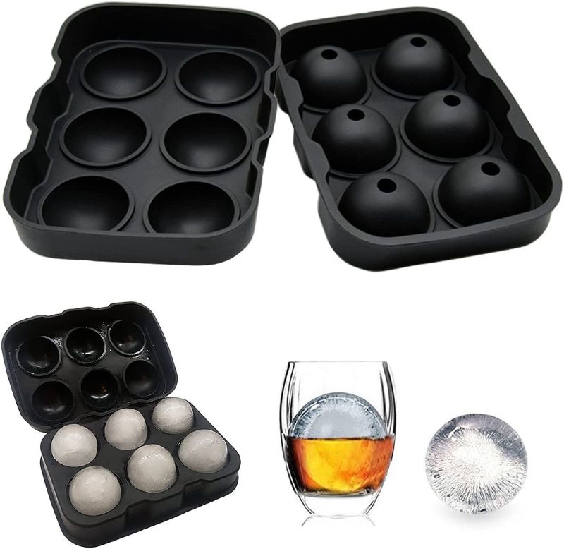 Photo 1 of Wosweet Ice Cube Tray Mold - Black Silicone Ice Ball Maker With 6 X 4.5cm Round Ice Ball Spheres for Whiskey, Cocktails & Bourbon
