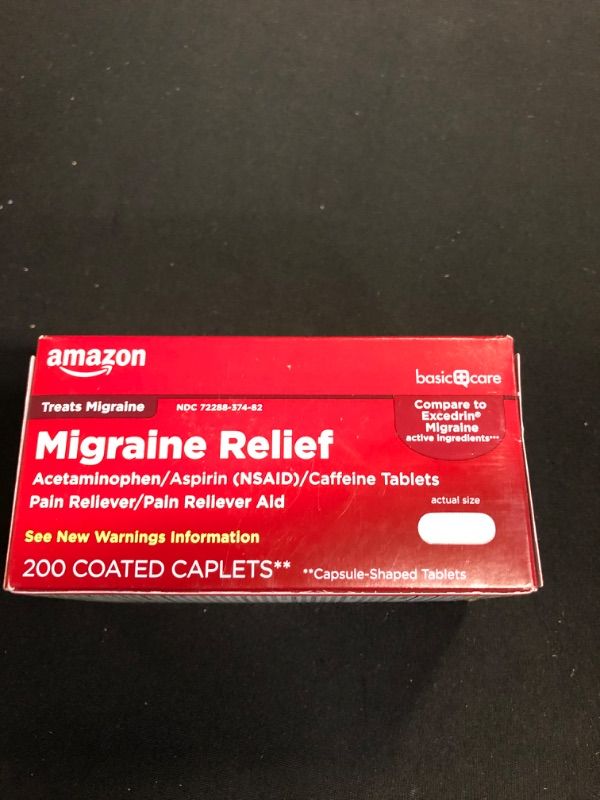 Photo 2 of Amazon Basic Care Migraine Formula Caplets, Best By April 2023