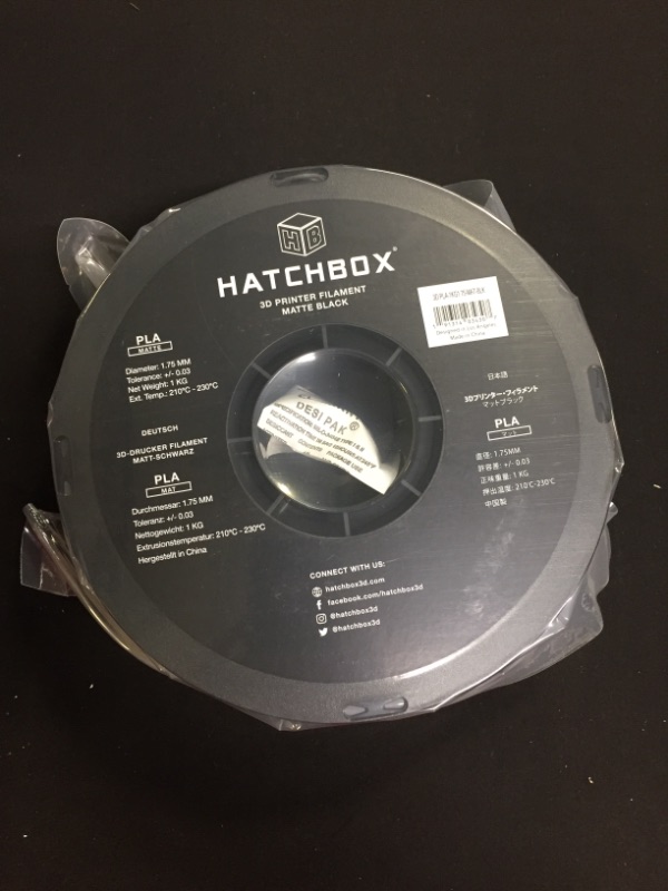 Photo 2 of HATCHBOX Matte PLA 3D Printer Filament, Dimensional Accuracy +/- 0.03 mm, 1 kg Spool, 1.75 mm, Black------SEALED
