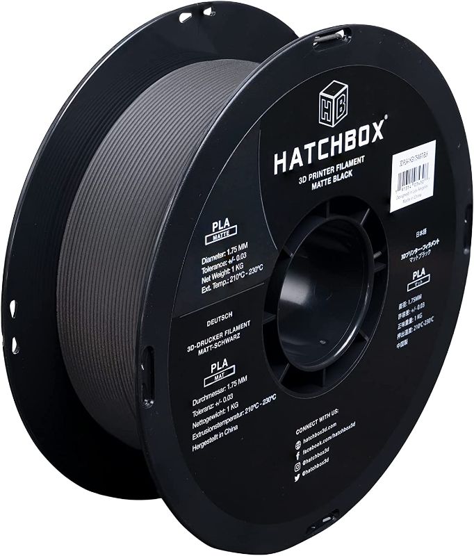 Photo 1 of HATCHBOX Matte PLA 3D Printer Filament, Dimensional Accuracy +/- 0.03 mm, 1 kg Spool, 1.75 mm, Black------SEALED