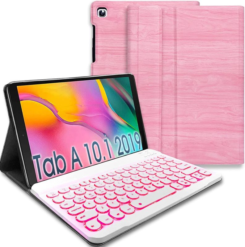 Photo 1 of Galaxy Tab A 10.1 2019 Backlit Keyboard Case SM-T510 SM-T515 SM-T517, 7 Color Backlights Detachable Wireless Keyboard Protective Case Cover for Samsung Galaxy Tab A 10.1 Inch 2019, Pink