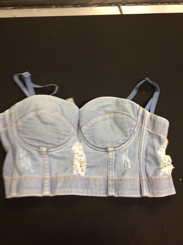 Photo 2 of ELLACCI Women's Destructed Denim Bustier Crop Top Jeans Corset Top-----SIZE M---USED