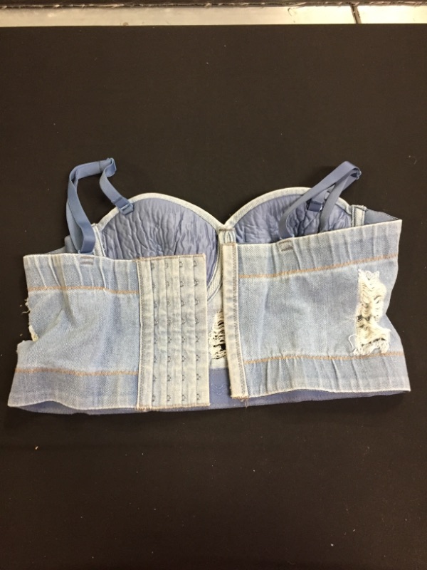 Photo 3 of ELLACCI Women's Destructed Denim Bustier Crop Top Jeans Corset Top-----SIZE M---USED