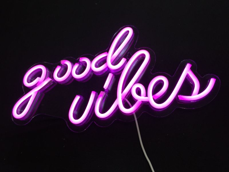 Photo 2 of Olekki Pink Good Vibes Neon Sign - Neon Lights for Bedroom, LED Neon Signs for Wall Decor (16.1 x 8.3 inch)
