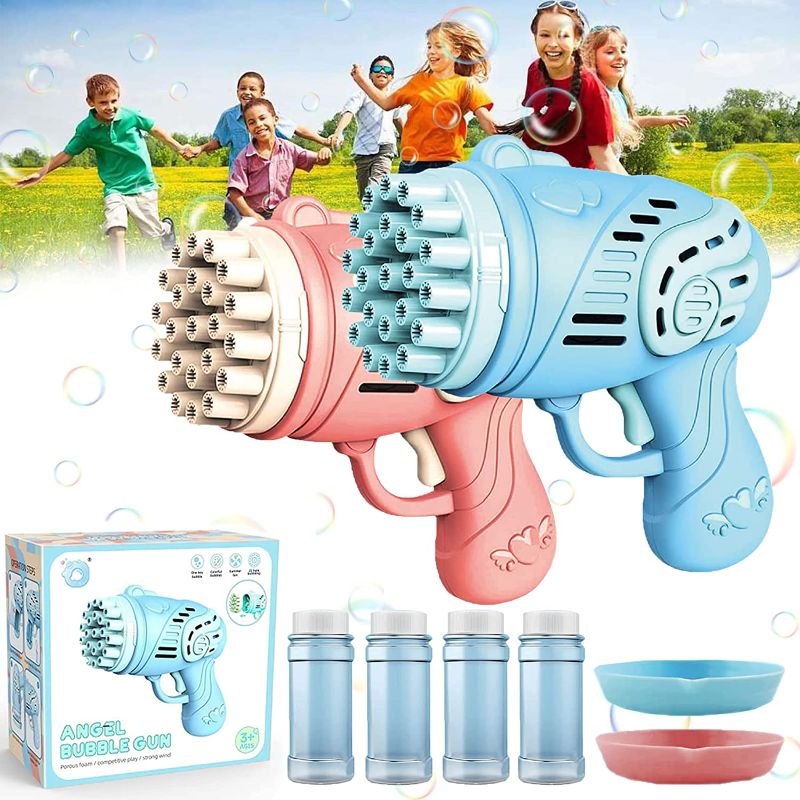 Photo 1 of 2Pcs 23 Hole Bubble Machine for Kids, 2022 New Toy Gift Bubble Gun,Handheld Bubble Maker for Kids,Bubble Blower Machine Toys,Boys Girls Outdoor Indoor Toys Summer Beach Toys (B)
