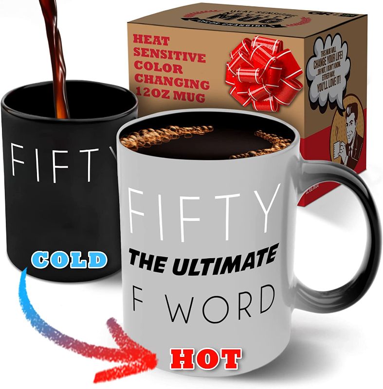 Photo 1 of Fifty The Ultimate F Word - Funny 12oz Color-Changing Coffee Mug - Best 50th Birthday Gifts for Men or Women - Cute Fiftieth Bday Presents for Him or Her, Mom, Dad, Sister, Brother, Friend & Co-Worker
