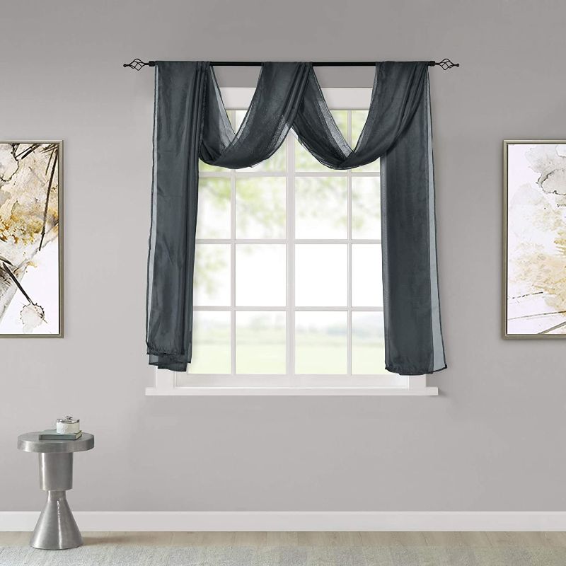 Photo 1 of  Sheer Window Scarf Curtains Valance 52Wx144L Drak Grey---FACTORY SEALED