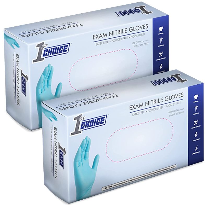 Photo 1 of 1st Choice Blue Nitrile Disposable Exam Gloves, 3 Mil, Latex & Powder-Free, Food-Safe, Lightly Textured, Small, 2 Boxes of 100-----SIZE SMALL