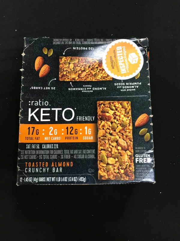 Photo 2 of :ratio KETO Friendly Crunchy Bars, Toasted Almond, Gluten Free Snack, 1.45 oz, 12 ct----EXP. 09-19-2022