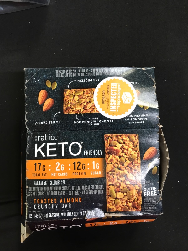 Photo 2 of :ratio KETO Friendly Crunchy Bars, Toasted Almond, Gluten Free Snack, 1.45 oz, 12 ct----EXP. 09-19-2022