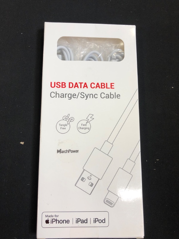 Photo 1 of Marchpower Lightning Cable MFi Certified iPhone Charger Cable 3Pack 6FT Lightning to USB Charging Cable for iPhone 13 Pro Max 12 11 Pro Max Xs Max X 8Plus 7Plus 6S iPad 9 Mini 6 iPod White