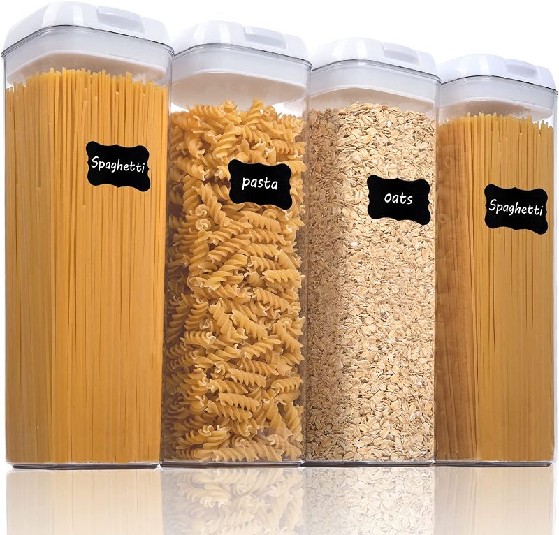 Photo 1 of Airtight Food Storage Containers, Vtopmart 4 Pieces BPA Free Plastic Spaghetti Containers with Easy Lock Lids, for Kitchen Pantry Organization and Storage, Include 24 Labels