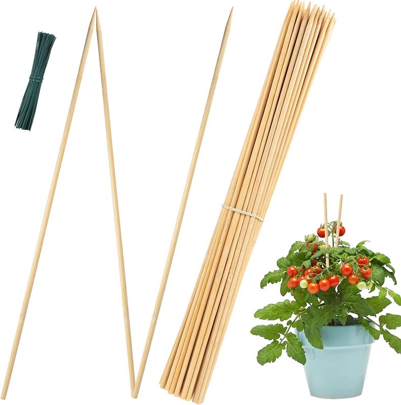 Photo 1 of 50 Pack 15.8 inch Bamboo Plant Stakes,Plant Sticks Support,Floral Plant Support Wooden,Indoor Gardening Plant Supports,Wooden Sign Posting Garden Sticks,with 4" Wires (100 pcs)