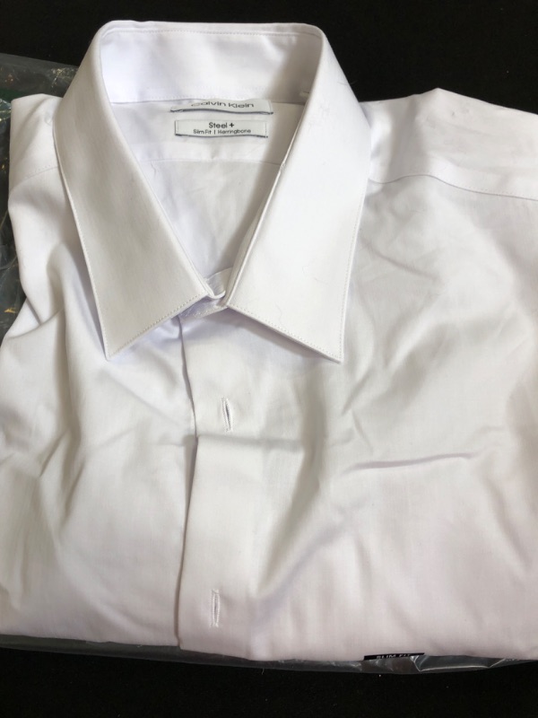 Photo 2 of Calvin Klein Men's Dress Shirt Slim Fit Non-Iron Herringbone SIZE XL 36-37