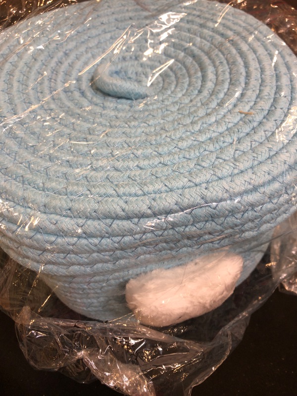 Photo 1 of LixinJu Small Woven Baskets with Lid Small Storage Basket with Lids Set Of 3 Puppy Cotton Rope Basket for Organizing Round Lidded Basket for Shelves Baby Nursery Covered Storage Bins Decorative for Kids Toy Gift Blue
