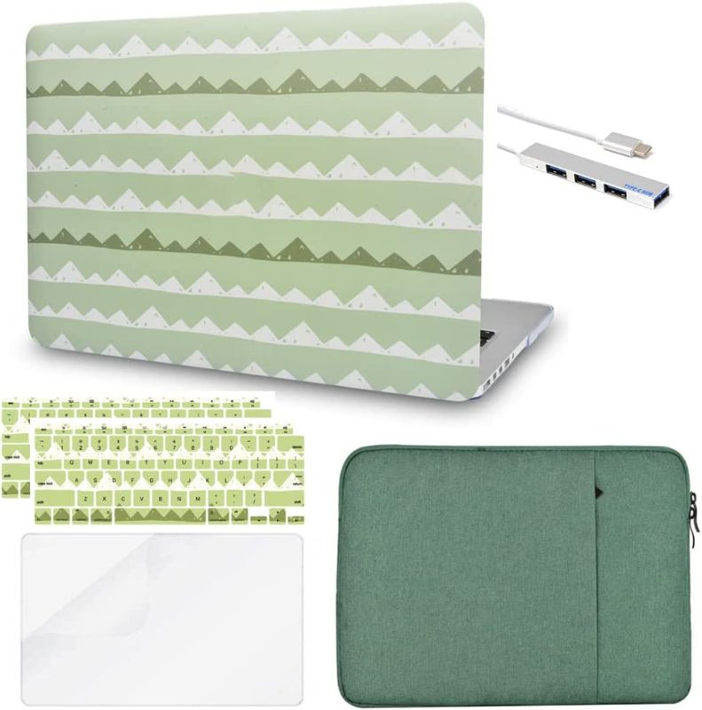 Photo 1 of YEMINI Compatible with MacBook Air 13 inch Case 2022,2018-2021, A2337 M1 A2179 A1932 Retina Display+Touch ID Plastic Hard Shell + Sleeve + USB Hub 3.0 + 2Keyboard Cover + Screen Protector(Green Wavy)