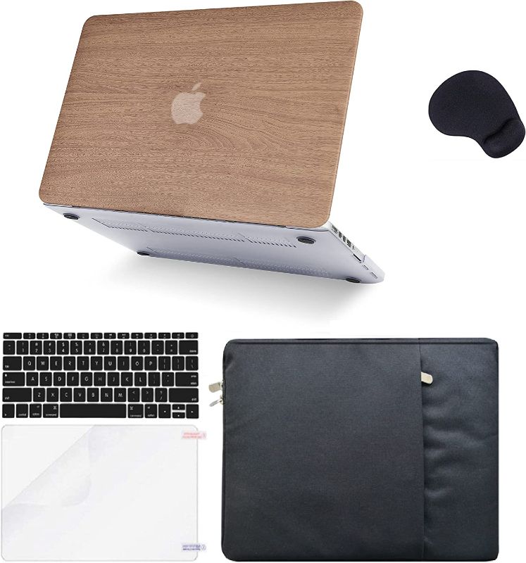 Photo 1 of UPOTI Compatible with MacBook Air 13 inch Case (2017,2016,2015,2014,2013,2012,2011,2010) A1369/A1466 Italian Leather Hard Shell + Sleeve + Mouse Pad + Keyboard Cover + Screen Protector (Brown Wood)