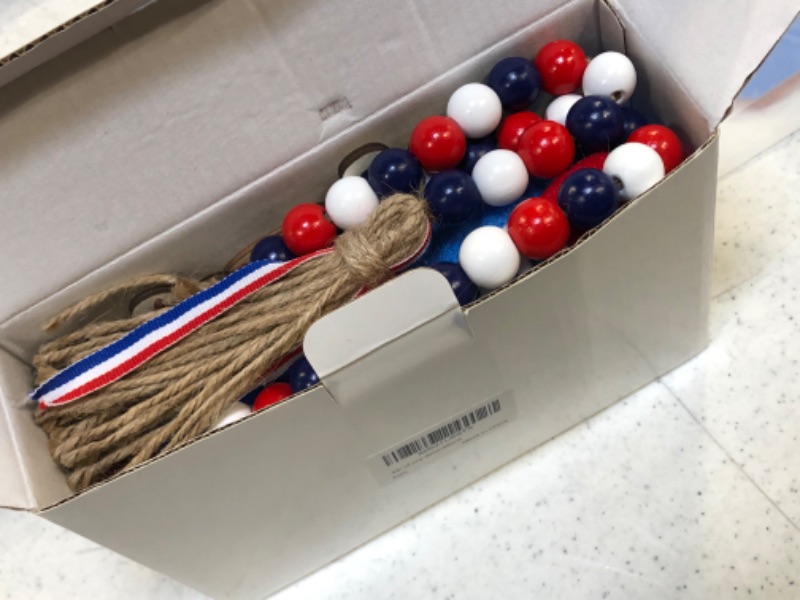 Photo 2 of 4th of July Decorations Tiered Tray Decor, Patriot Decorations with Gnomes Memorial Day Decorations Wooden Signs Red White and Blue Bead Garland, Farmhouse Tiered Tray Decorations (Tray Not Included)
