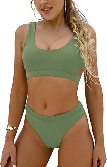 Photo 1 of Blooming Jelly Women's High Waisted Swimsuit Crop Top Cut Out Two Piece Cheeky High Rise Bathing Suit Bikini SIZE SMALL
