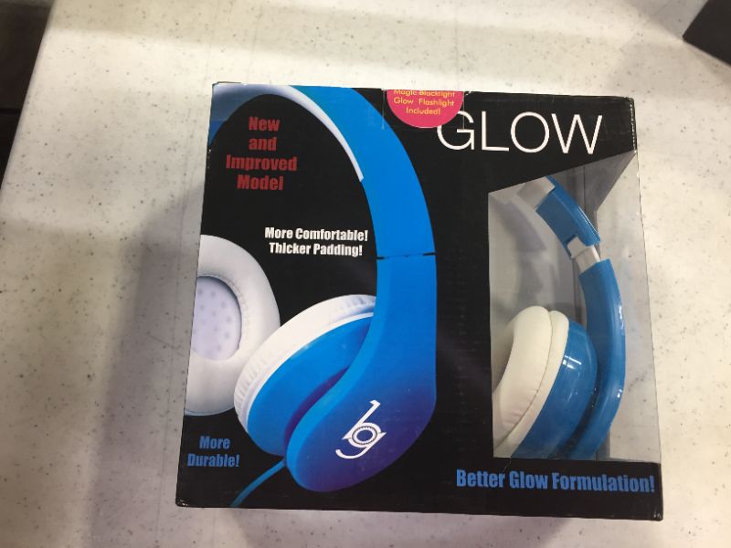 Photo 3 of Glow Headphones with Blacklight LED Flashlight from Bryte Gear - Blue - Make it Glow in the dark
