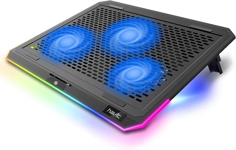 Photo 1 of Havit RGB Laptop Cooling Pad for 15.6-17 Inch Laptop with 4 Quiet Fans and Touch Control, Pure Metal Panel Portable Cooler (Black+Blue)
