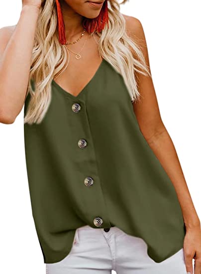 Photo 1 of BLENCOT Women's Button Down V Neck Strappy Tank Tops Loose Casual Sleeveless Shirts Blouses---size XL