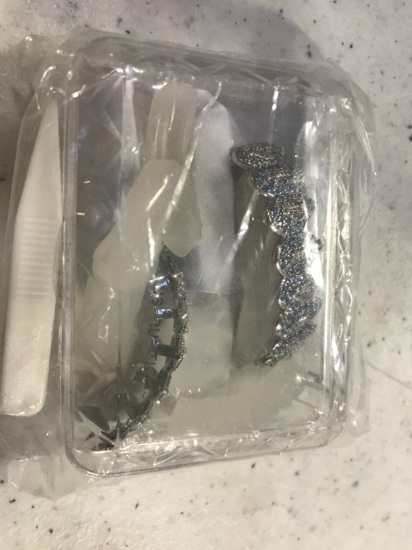 Photo 1 of TOPGRILLZ 6ix9nie Shark Grills Iced Out CZ Lab Diamond Aquamarine Zircon 14 Vampire Grillz for Your Teeth 8 Teeth Top and Bottom Grills for Men Hip Hop Rapper Cosplay Costume