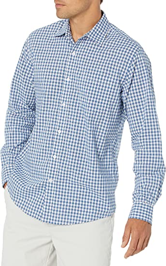 Photo 1 of Amazon Essentials Men's Regular-Fit Long-Sleeve Plaid Poplin Shirt size M
