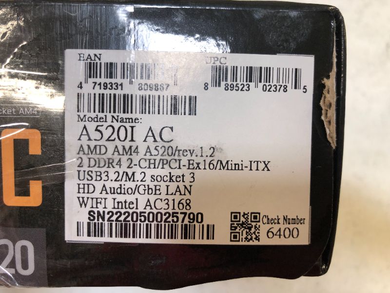 Photo 3 of Gigabyte A520I AC (AMD Ryzen AM4/Mini-ITX/Direct 6 Phases Digital PWM with 55A DrMOS/Gaming GbE LAN/Intel WiFi+Bluetooth/NVMe PCIe 3.0 x4 M.2/3 Display Interfaces/Q-Flash Plus/Motherboard)
