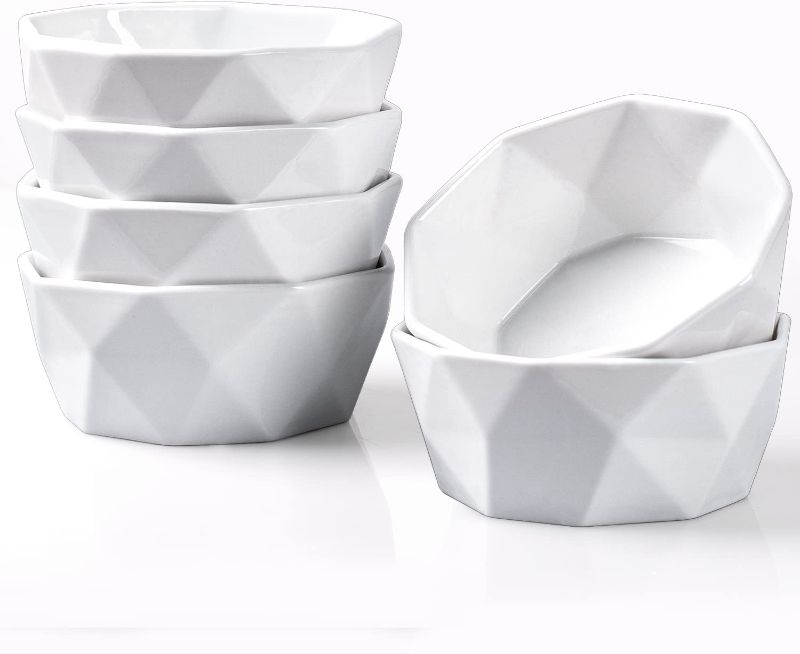 Photo 1 of  Geometric Ramekins/Dessert Bowls, Durable Crème Brulee Dishes Ramekin for Baking, Dessert, Ice Cream, Snack, Soufflé Dishes - Ramekins Oven Safe -Ceramic Bowl Set of 7?White
