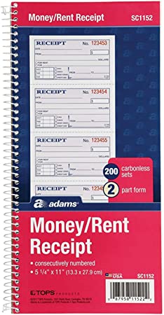 Photo 1 of Adams Spiral 2-part Money/Rent Receipt Book 12 COUNT 
