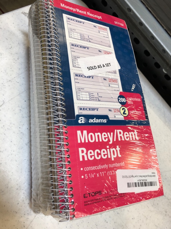 Photo 2 of Adams Spiral 2-part Money/Rent Receipt Book 12 COUNT 
