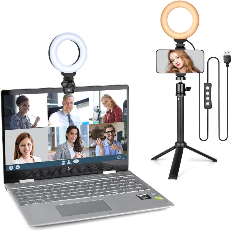 Photo 1 of Selfie Ring Light for Video Conference, Dimmable Desktop LED Circle Light with Tripod Stand, 4.1'' Lighting Kit Gifts for Live Streaming/Laptop Zoom Meeting/YouTube/Vlog/Video Recording