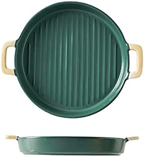 Photo 1 of 8 inch - 9.5 inch Nordic Ceramic Bakeware Pizza Pan with Handles Round Baking Dish Skillet Pie Plate Cupcake Baking Pans Bake Ware (Green, 9.5)