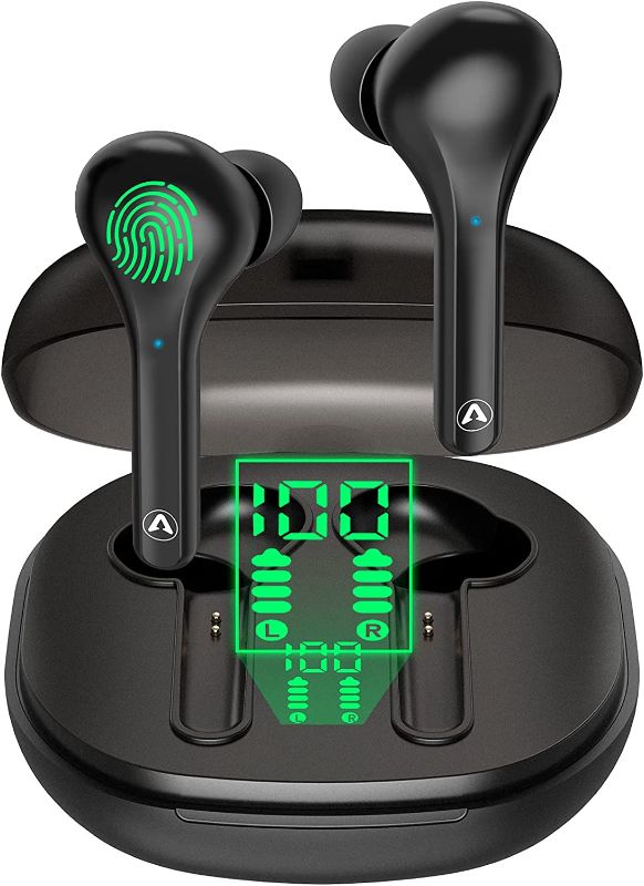 Photo 1 of AMZANE Wireless Earbuds Bluetooth Headphones with Wireless Charging Case and LED Digital Display Bluetooth 5.1 HD Bass Sound Earphones Touch Control Built-in Mic Headsets 35Hrs Playtime for Sport Work---missing charger