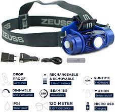 Photo 1 of Zeuss XP-5 Headlamp - LED 250 Lumen - Rechargeable - 40 hours battery - 120 meters light distance - Drop resistant - Waterproof - Dimmable - Motion sensor
