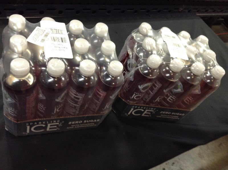 Photo 2 of 2 Pack 24pcs ct. Sparkling ICE, Black Raspberry Sparkling Water, Zero Sugar Flavored Water, with Vitamins and Antioxidants, Low Calorie Beverage, 17 fl oz Bottles  -----exp date 08-2022