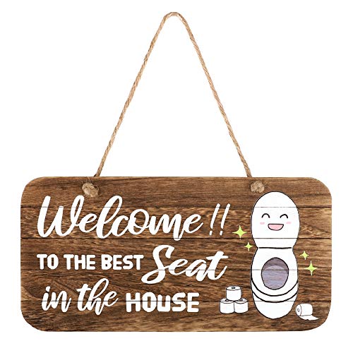 Photo 1 of Bathroom Sign 6x12 Inch | Welcome to the Best Seat in the House | Rustic Wood Sign for Bathroom | Funny Bathroom Wall Decor Sign | Farmhouse B
