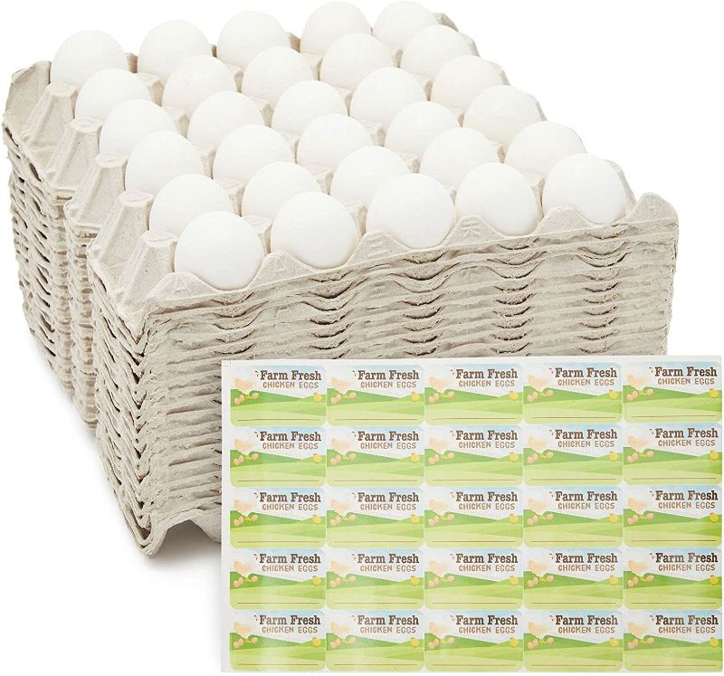 Photo 1 of 18 Pack Bulk Egg Cartons for 30 Chicken Eggs, Reusable Grey Paper Containers with Labels
