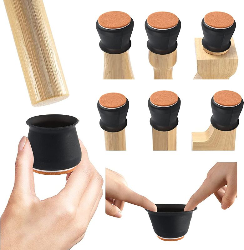 Photo 1 of 24PCS Chair Leg Caps with Felt Bottom, Fuumuui Silicone Chair Leg Covers for Round Square Furniture Legs Mute Moving, Elastic Furniture Silicone Protection Cover to Prevent Floor Scratches
