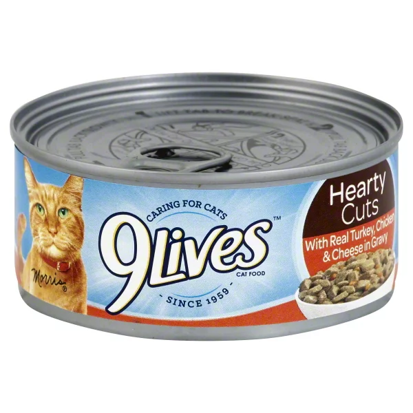 Photo 1 of 24x Cans 9Lives Hearty Cuts Real Turkey Chicken & Cheese In Gravy Cat Food 5.5oz