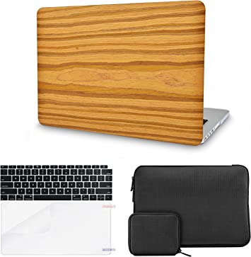 Photo 1 of KECC Compatible with MacBook Pro 13 inch Case 2020-2022 Touch Bar M2 A2338 M1 A2289 A2251 Italian Leather Hard Shell + Keyboard Cover + Slim Sleeve + Screen Protector + Pouch (Wood Leather 28)