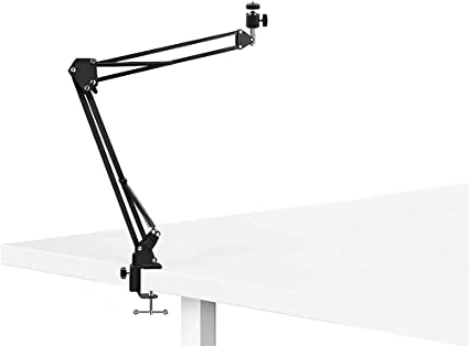Photo 1 of Desktop Arm Mount Stand, Selfie Stick Stand Video Stand with Adjustable 1/4" Ball Threaded for Webcam Camera Panel Light, Ring Light, Video Light, Phone Stand Clip Arm Stand Phone Holder
