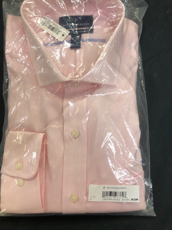Photo 2 of Amazon Brand - Buttoned Down Men's Classic Fit Cutaway Collar Solid Non-Iron Dress Shirt, Light Pink/no Pockets, 19" Neck 34" Sleeve
